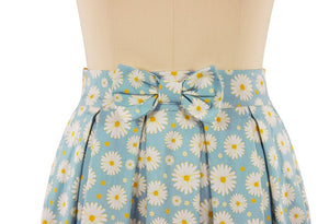 Women Daisy Floral Vintage Swing Pleated Skirt