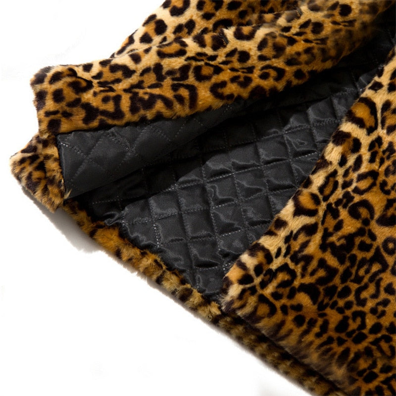 Women Leopard Coat Trench Fluffy Jacket