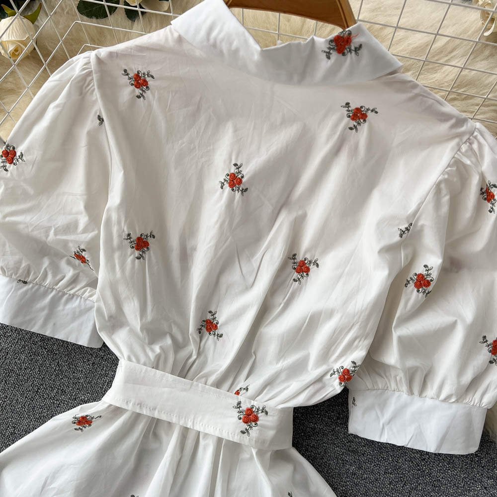 Women Floral Embroidery Belted Dress