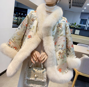 Women Embroidery Thick Warm Winter Luxury Furry Jacket