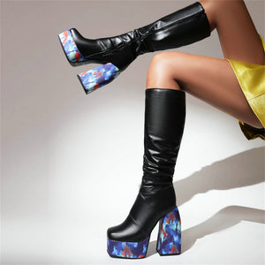Women Thick High Heels Ankle Zip Platform Boots