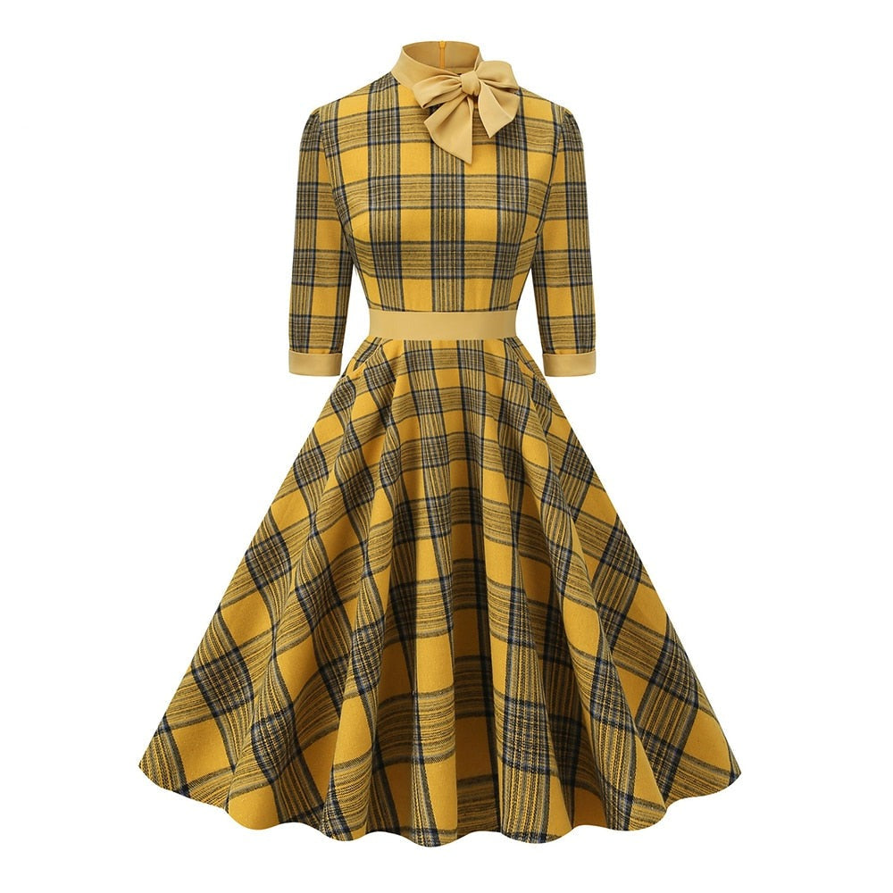 Women Retro Vintage A Line Pinup Rockabilly Bow Dress