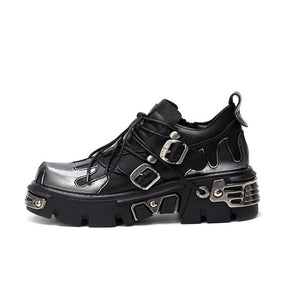 Unisex Vintage Gothic Flame Carved Leather Rock Metal Niche Shoes