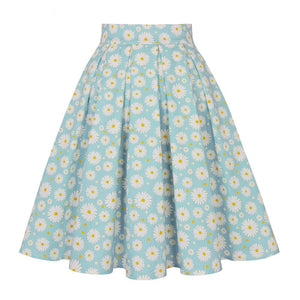 Women Daisy Floral Vintage Swing Pleated Skirt