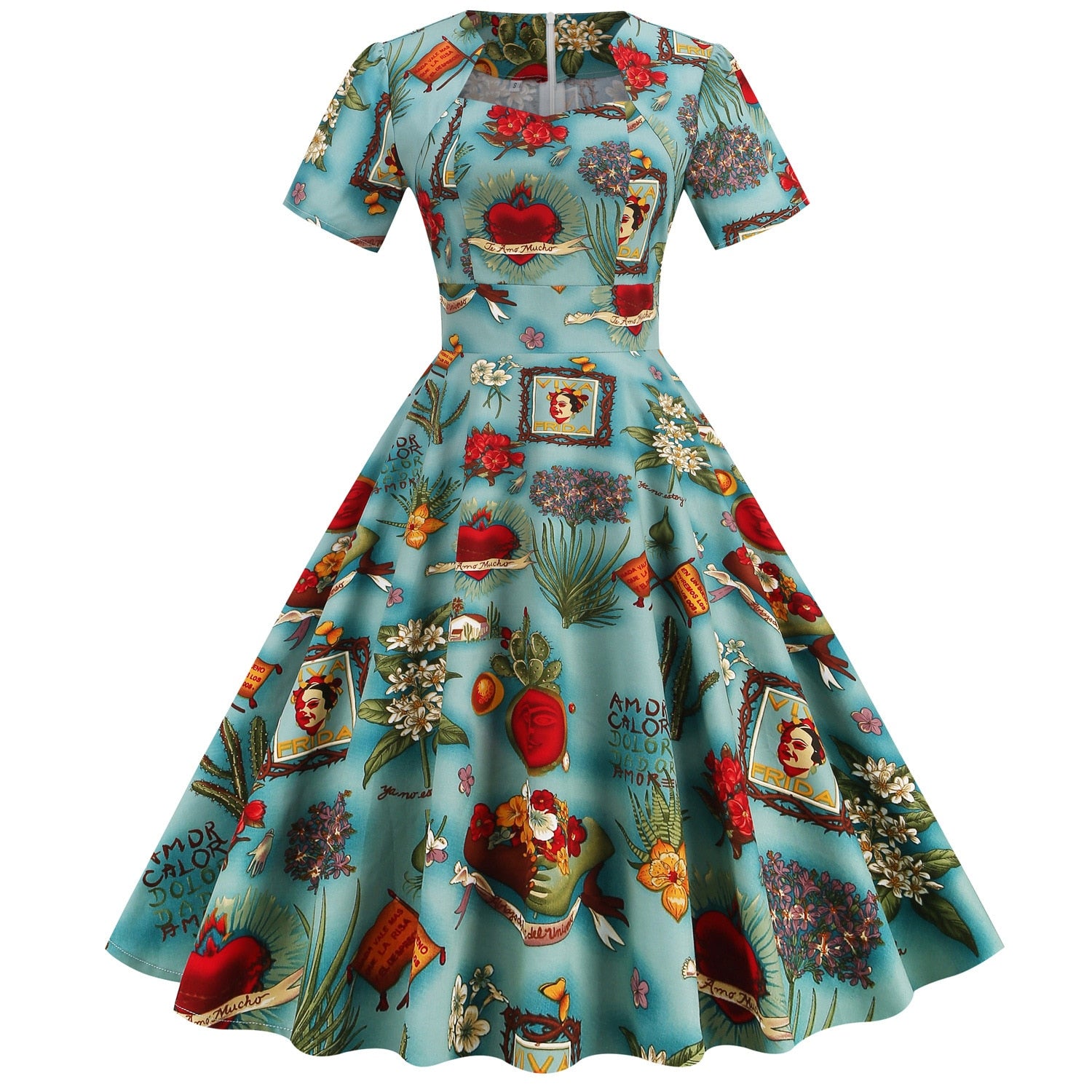 Women Retro Rockabilly Vintage Polka Dots Floral Dresses