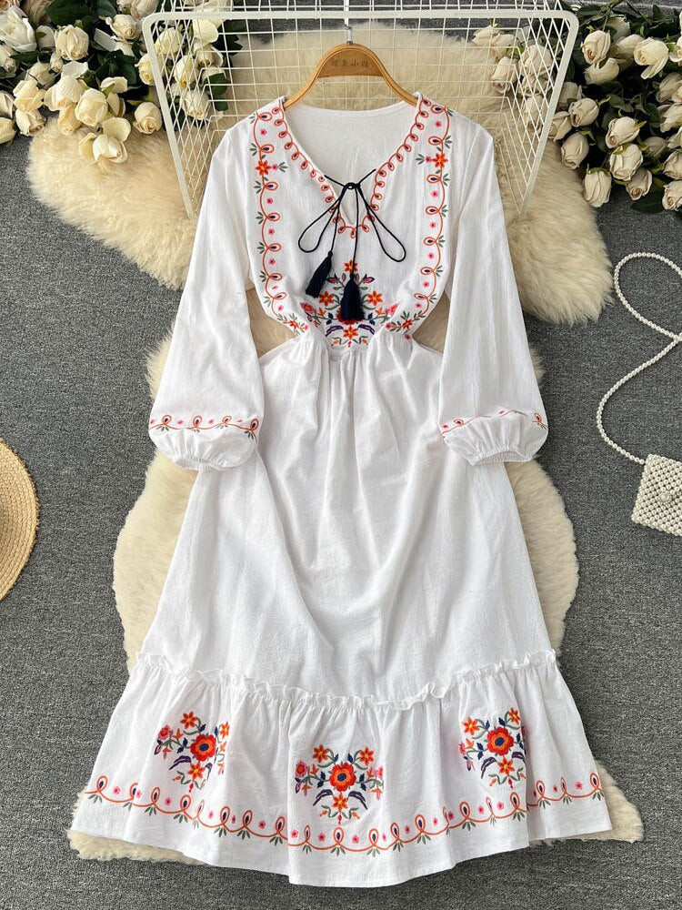 Women Embroidered French Retro Dress