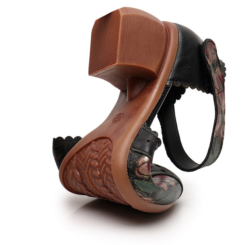 Women Genuine Leather Retro Hollow Out Sandals