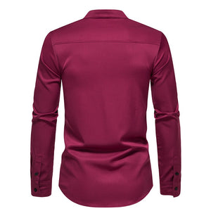 Men Embroidered Long Sleeve Slim Casual Shirt