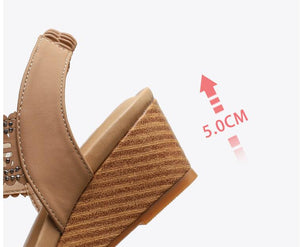 Women Open Toe Rivets Mid-Heeled Wedges Sandals