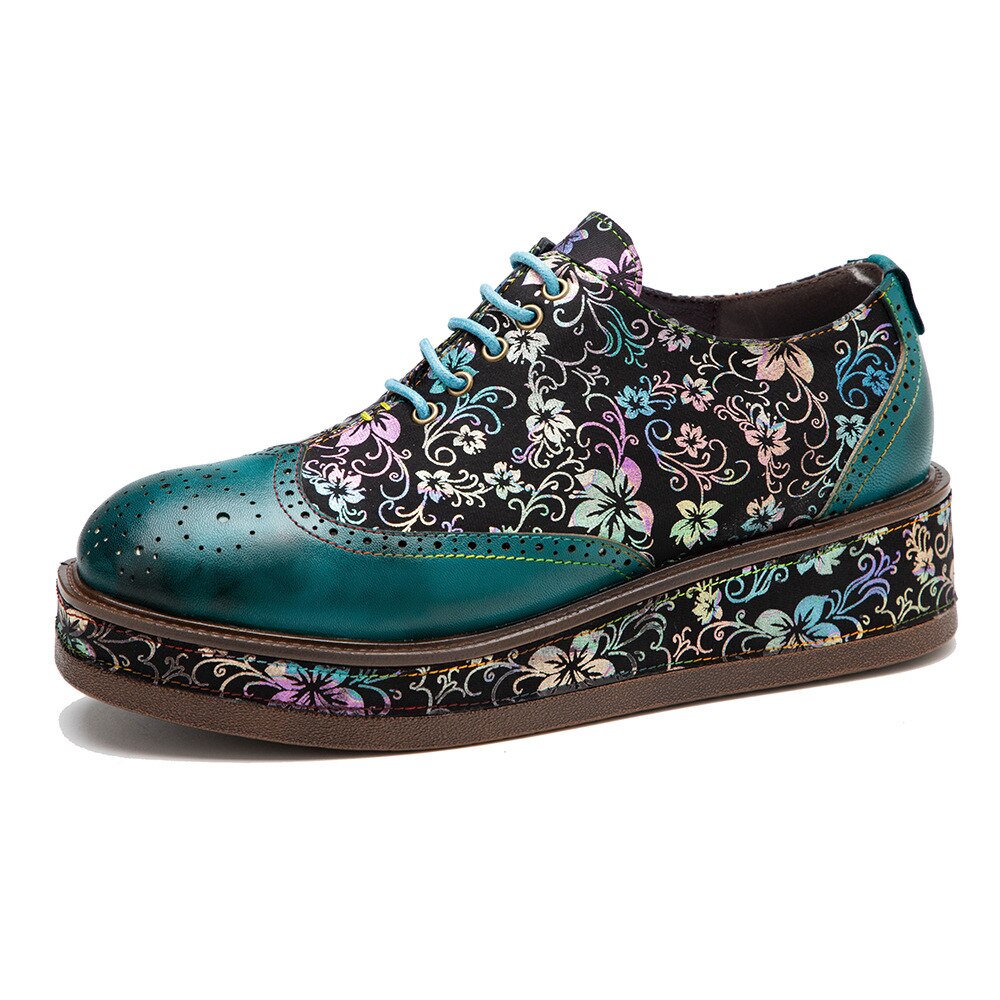 Women Retro Floral Handmade Leather Shoes