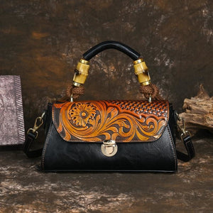 Women Retro Leather Carving Craft Crossbody Bags