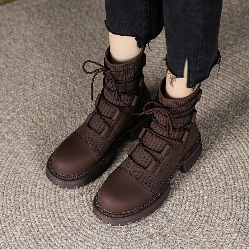 Women Ankle Lace Up Genuine Leather Boots