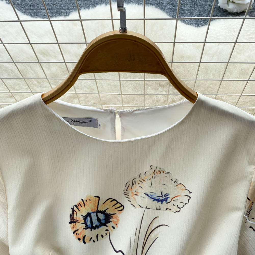 Women Runway French Slim Floral Vintage Elegant Casual Dress