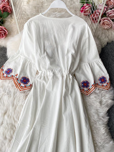 Women Embroidery Lacing Long A-line Dress