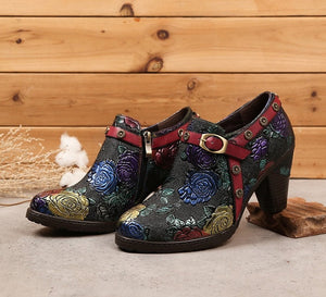Women Retro Zip Round Toe Handmade Leather Shoes