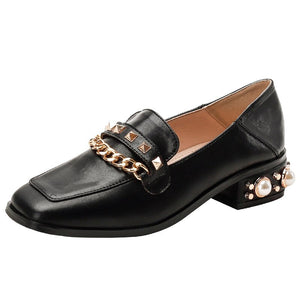 Women Embroidery Pearl Flax Chain High Heel Shoes