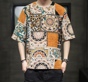 Men Harajuku Cotton Linen Thai Style Shirt