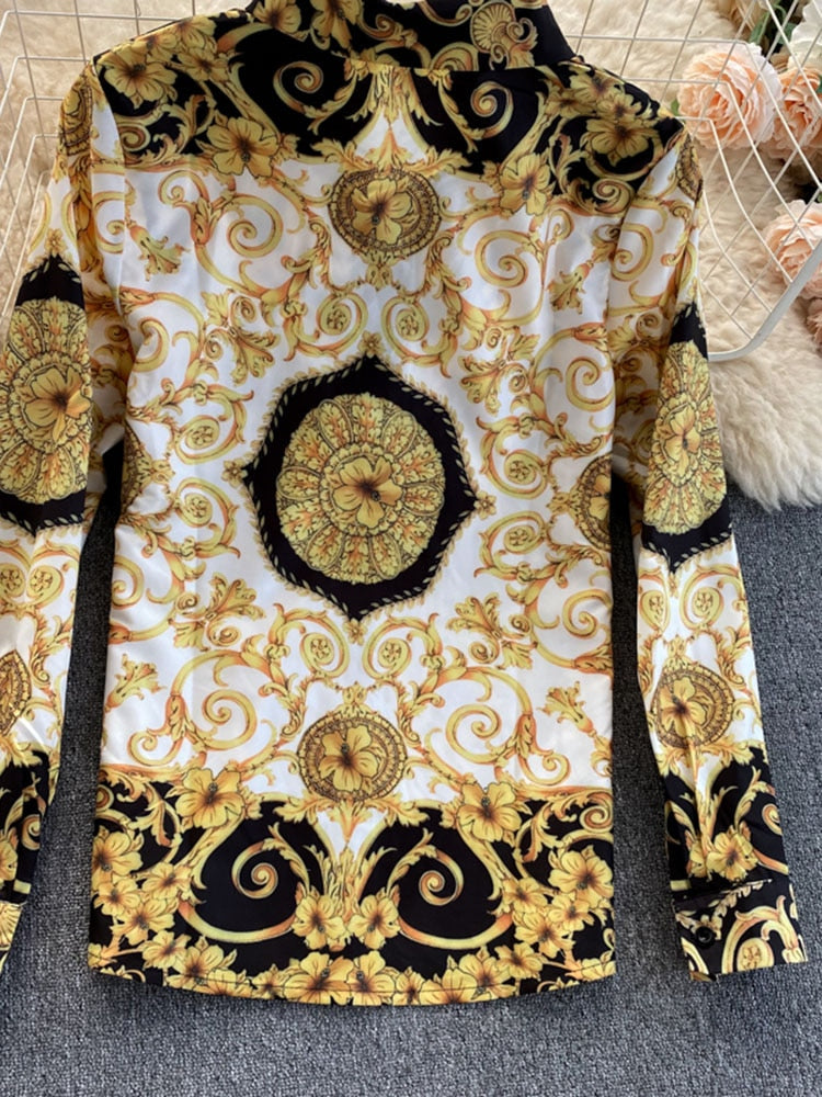 Women Bohemian Retro Turn-down Collar Shirt