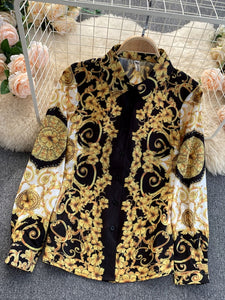 Women Bohemian Retro Turn-down Collar Shirt