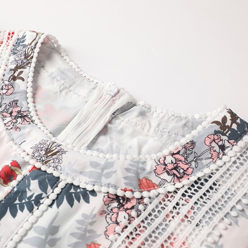 Women Floral Mesh Vintage Jacquard Slim Dress