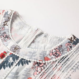 Women Floral Mesh Vintage Jacquard Slim Dress