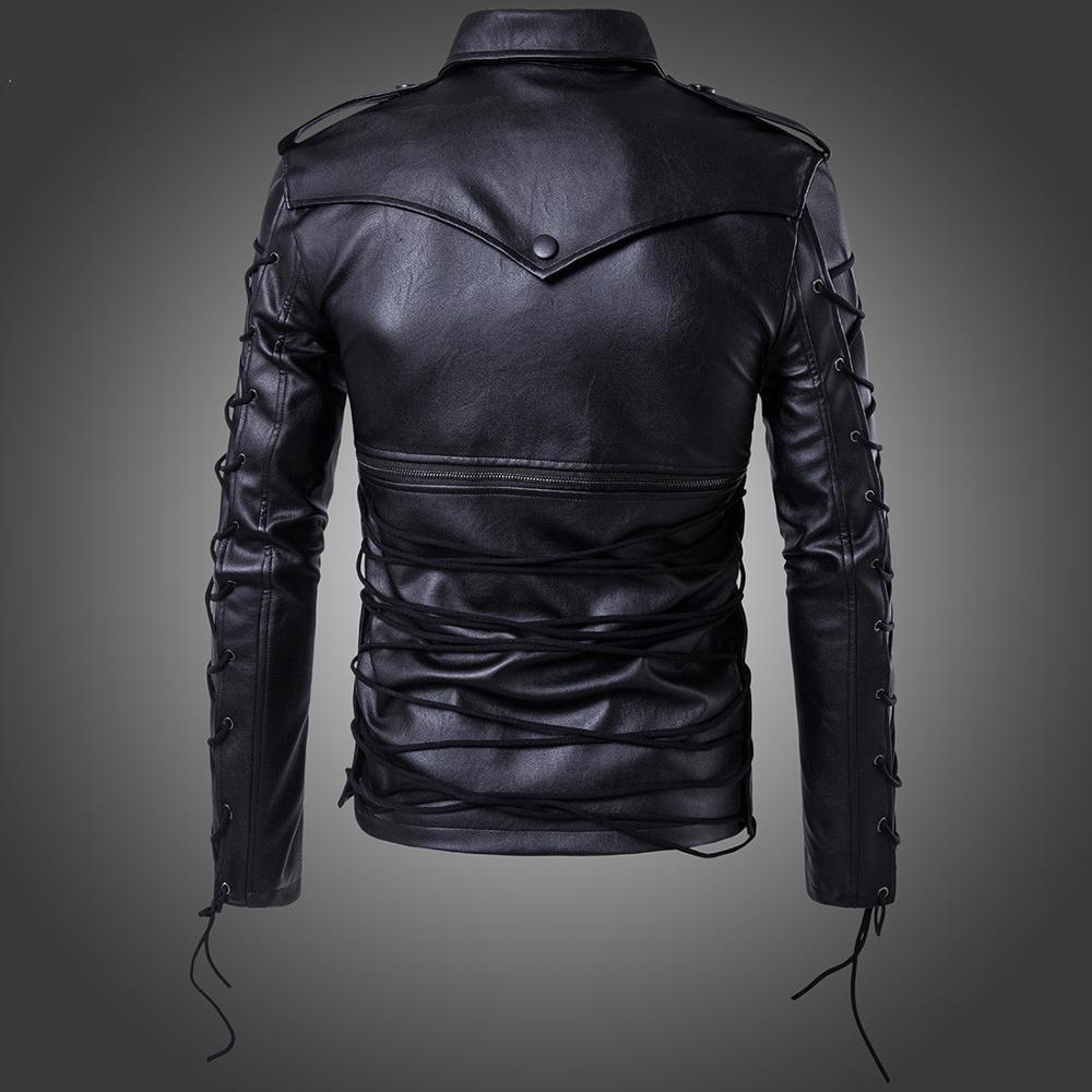 Men Faux Leather Windbreaker Coat Plush Casual Jacket