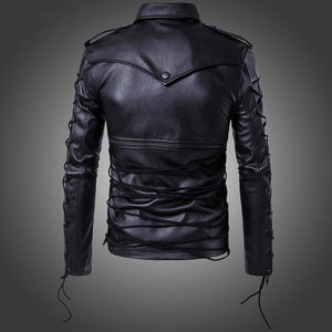 Men Faux Leather Windbreaker Coat Plush Casual Jacket