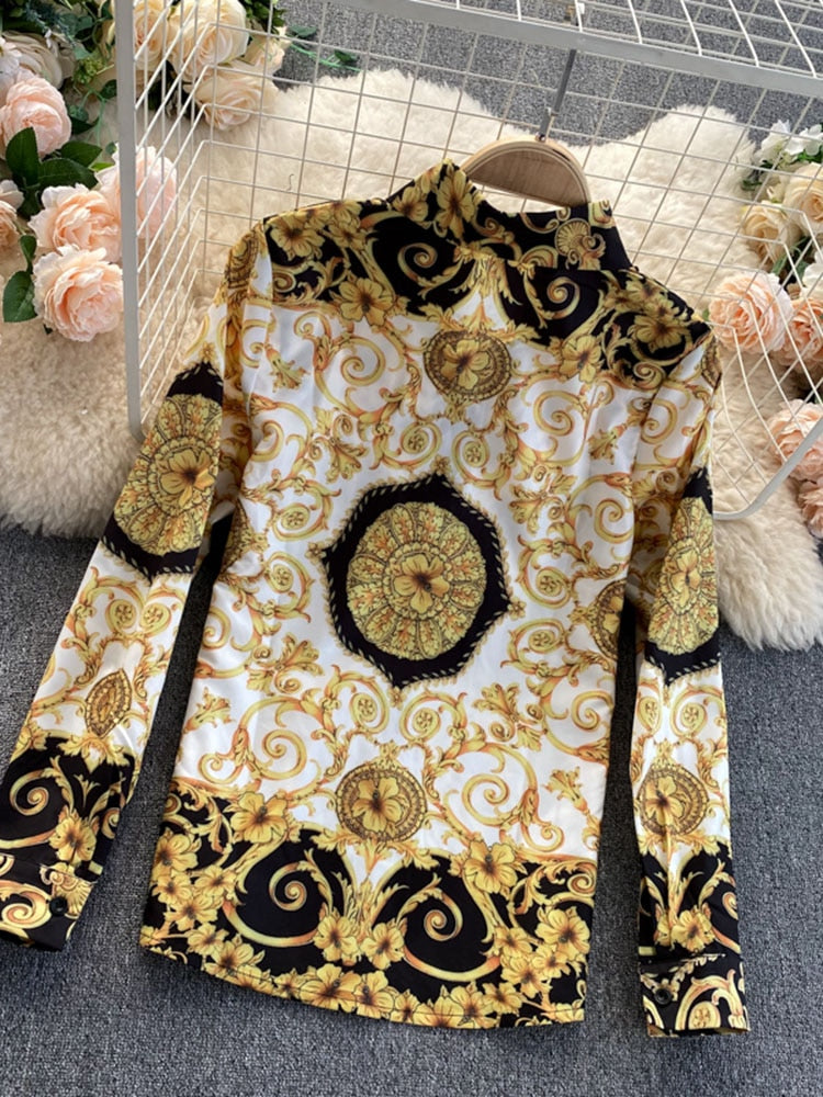 Women Bohemian Retro Turn-down Collar Shirt
