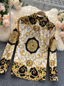 Women Bohemian Retro Turn-down Collar Shirt