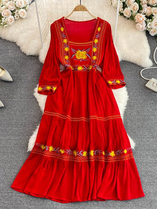 Women Bohemian Retro Embroidery Dress