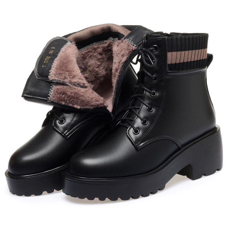 Women Wool Warm Genuine Leather Sock Boots