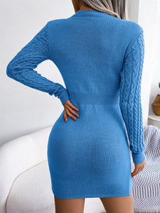 Women Hollow Out Slim Waisted Wrapped Twist Sweater Dress
