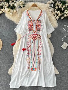 Women Embroidered V-neck Vestidos Dress