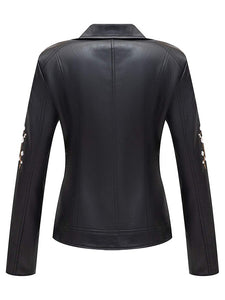 Women Floral Embroidery PU Leather Moto Biker Jacket