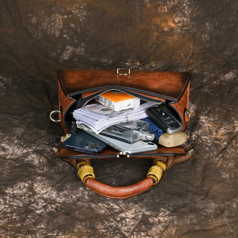 Women Retro Leather Carving Craft Crossbody Bags