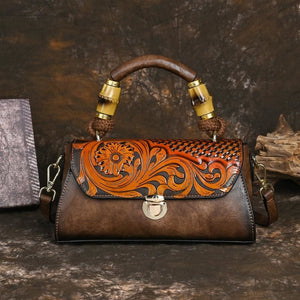 Women Retro Leather Carving Craft Crossbody Bags
