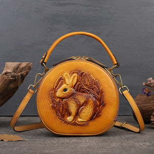 Women Retro Round Genuine Leather Handbags