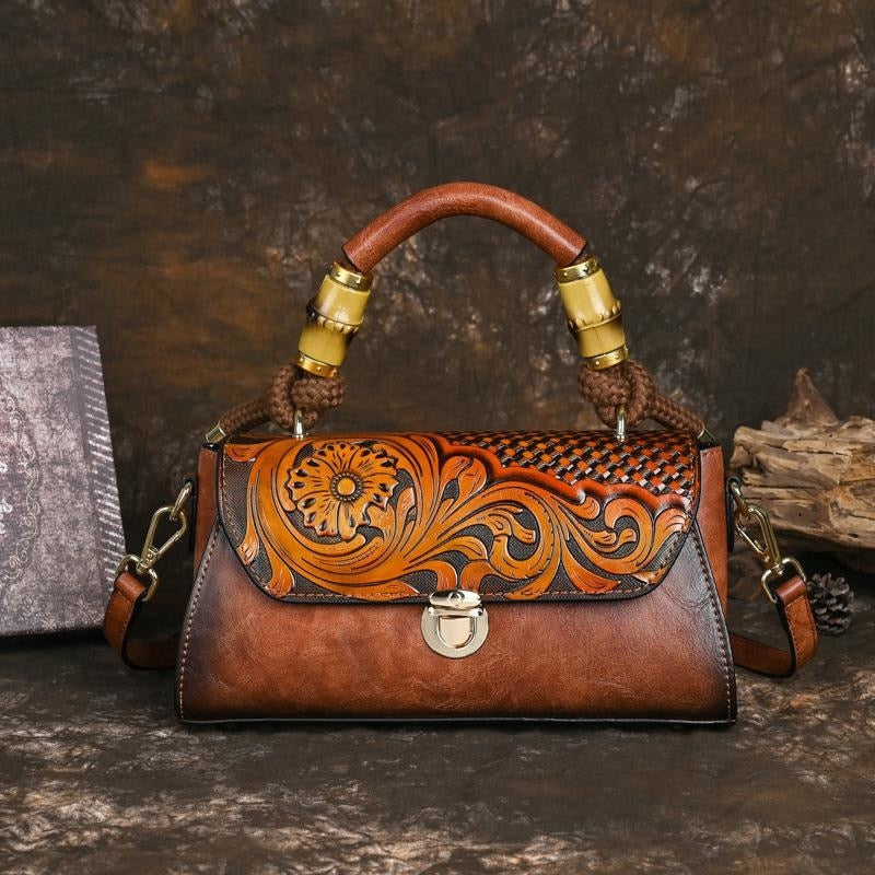 Women Retro Leather Carving Craft Crossbody Bags