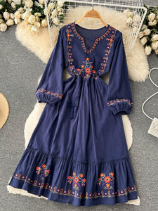 Women Embroidered French Retro Dress