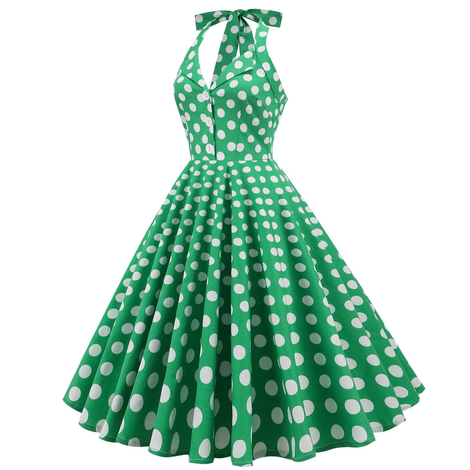 Women Vintage Polka Dot Swing Robe Rockabilly Retro Dress