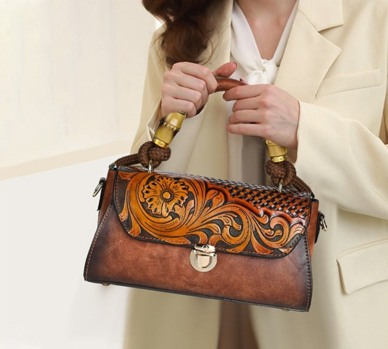 Women Retro Leather Carving Craft Crossbody Bags