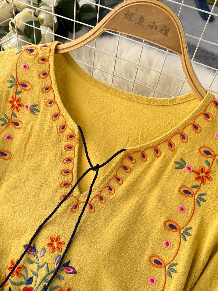 Women Embroidered French Retro Dress