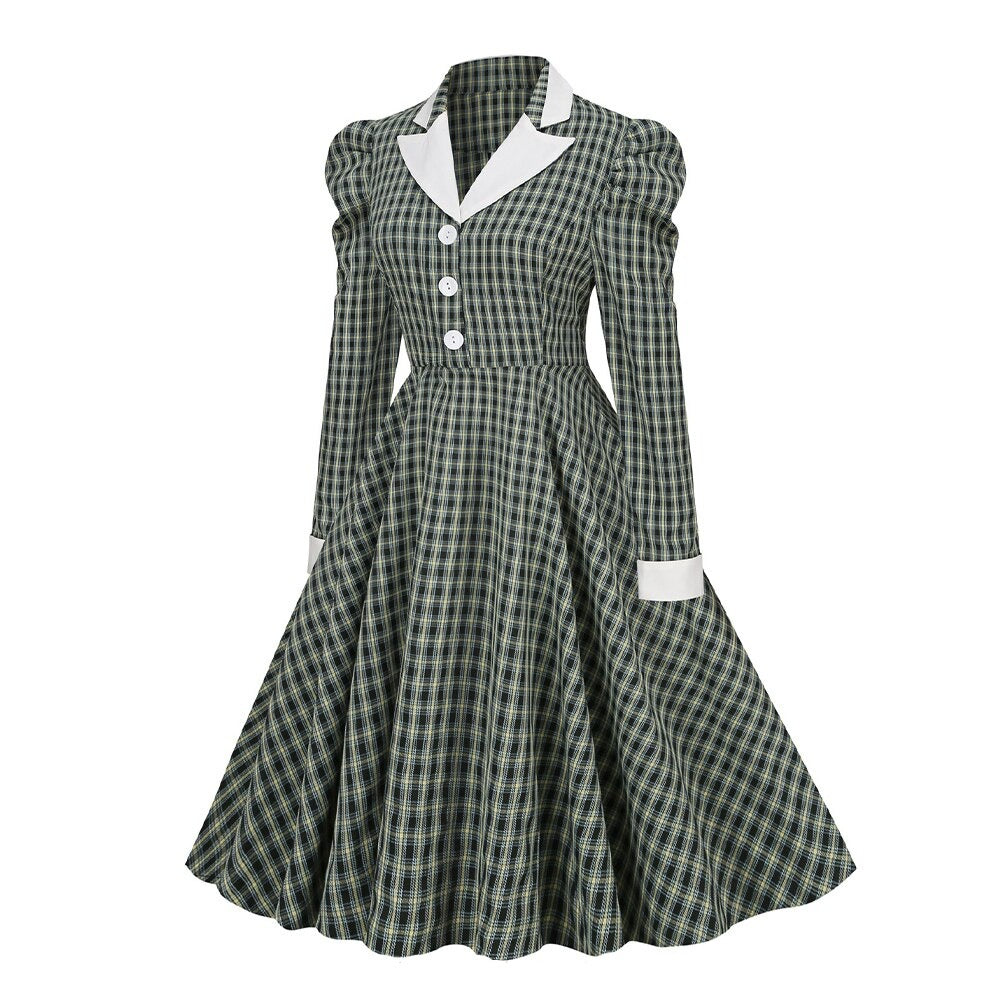 Women Vintage Button Up Rockabilly Swing Dress