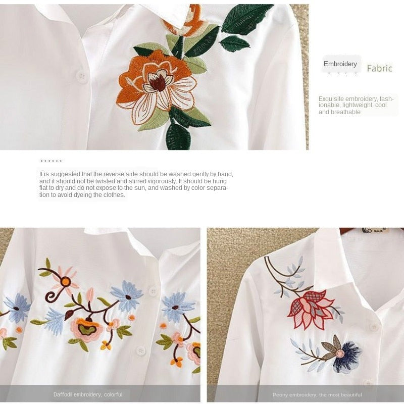 Women Embroidery Bohemian Long Sleeve Shirt