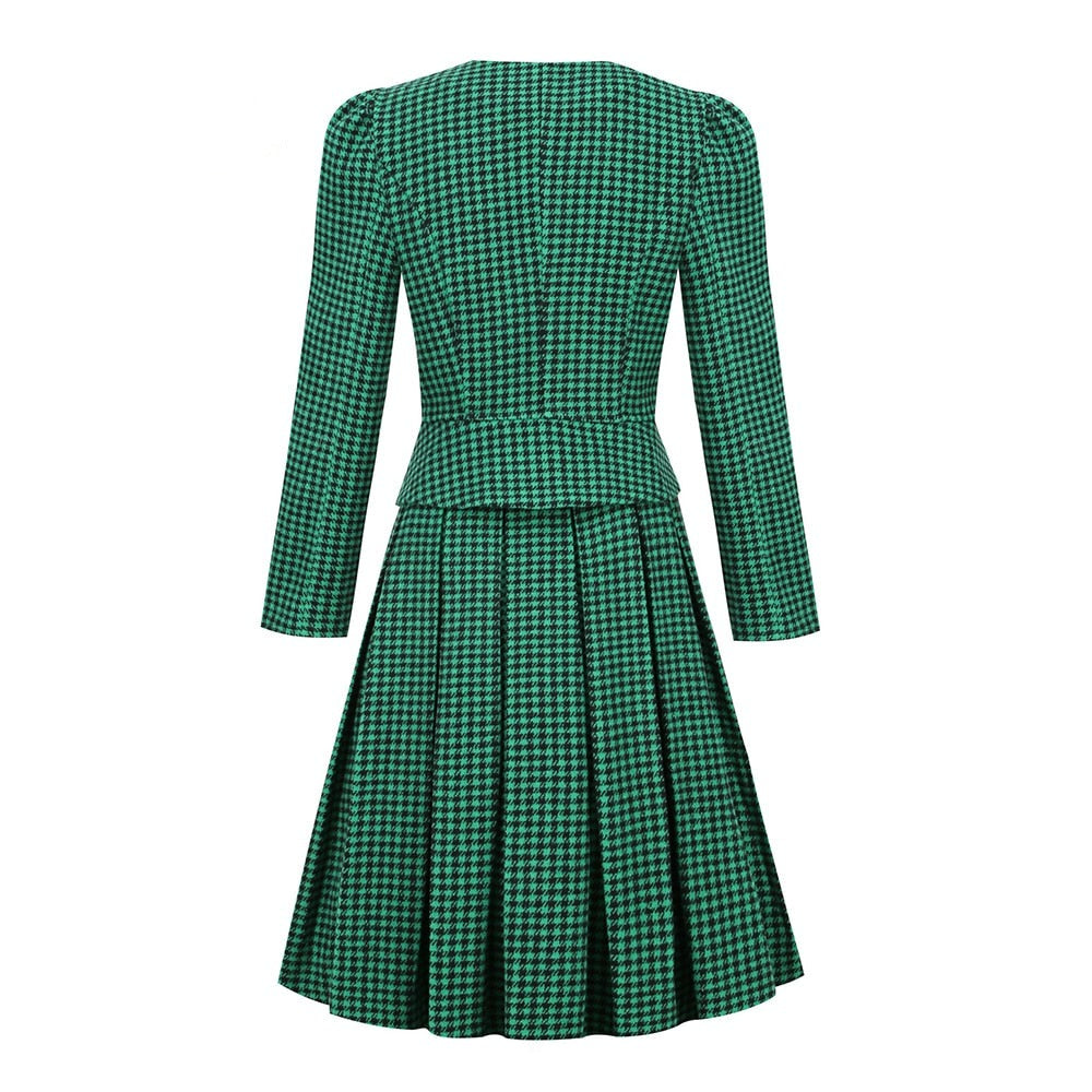 Women Retro Long Sleeve Vintage 2 Pcs Set