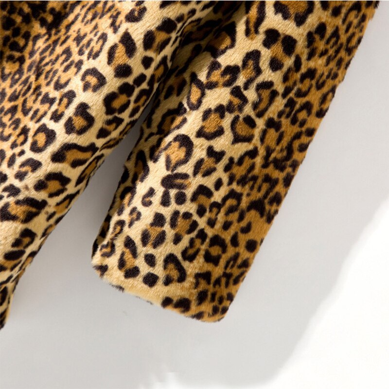 Women Leopard Coat Trench Fluffy Jacket
