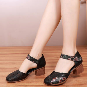 Women Genuine Leather Retro Hollow Out Sandals