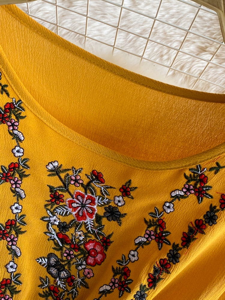 Women Embroidered Bohemian Ethnic Style Cotton Linen Dress
