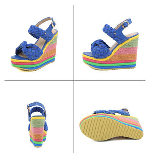 Women Rainbow Wedge High Heels Sandals