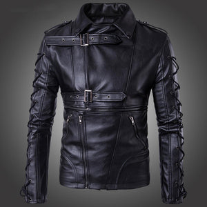 Men Faux Leather Windbreaker Coat Plush Casual Jacket